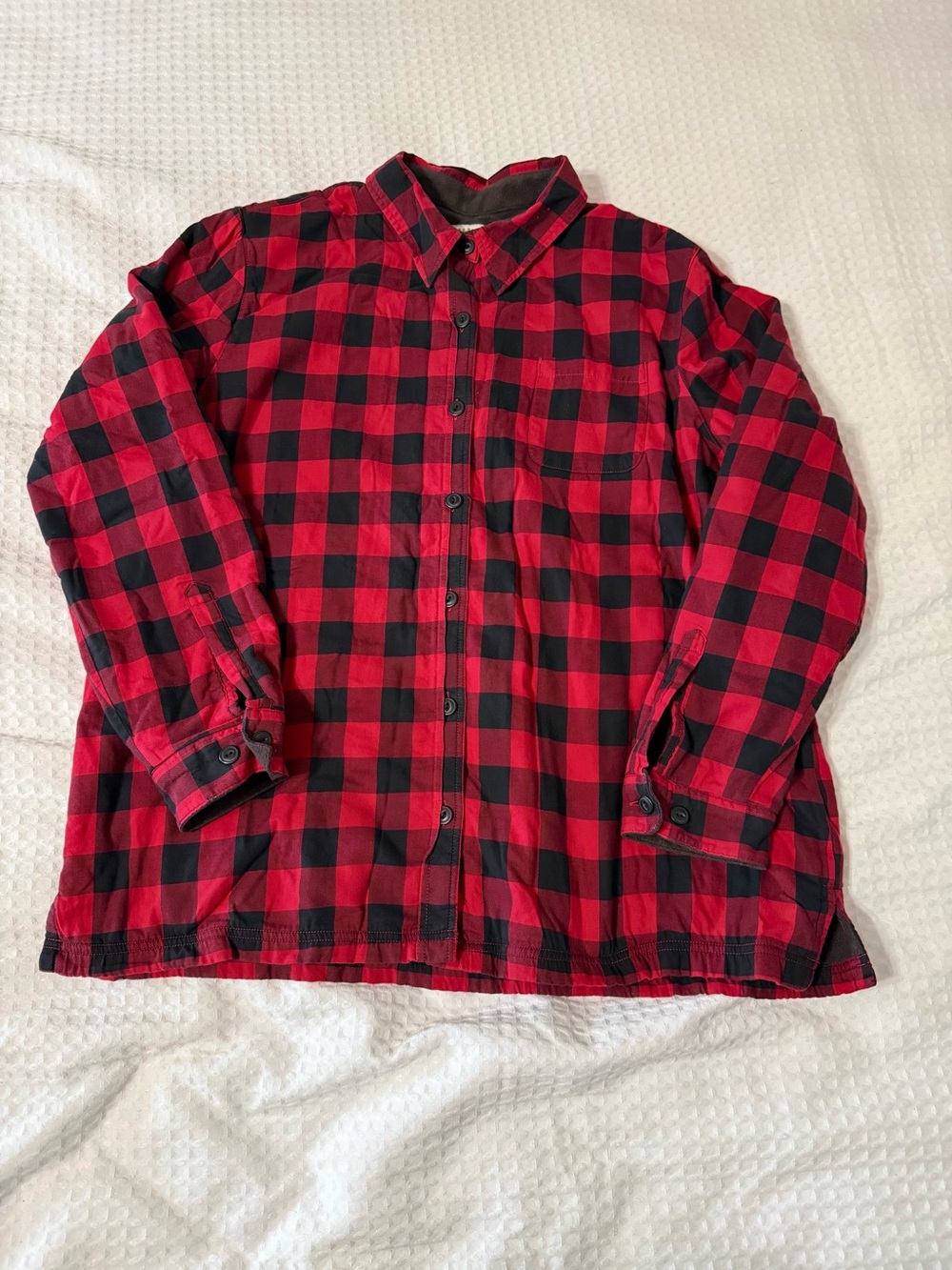L.L. Bean Women's Buffalo Plaid Button-Down Fleece Lined Flannel